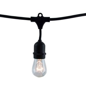 48 ft Black String Lights with 15 S14 Incandescent Bulbs – Indoor/Outdoor