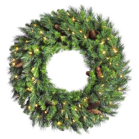 Pre-Lit 36″ Warm White, Cheyenne Pine Wreath