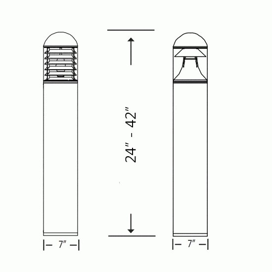 Round Top Metal Halide Bollard Round Top with Louvers 42" 70 Watts 120-277 Volts