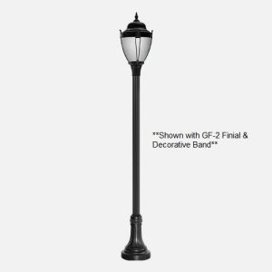 A decorative black lamp post with a acorn top.