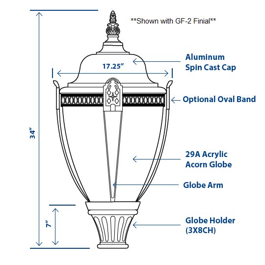Decorative LED Acorn Globe Pole Top – AGB2A