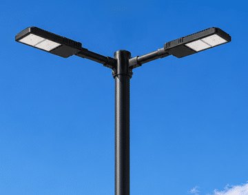 LED parking lot lighting fixtures mounted on a pole