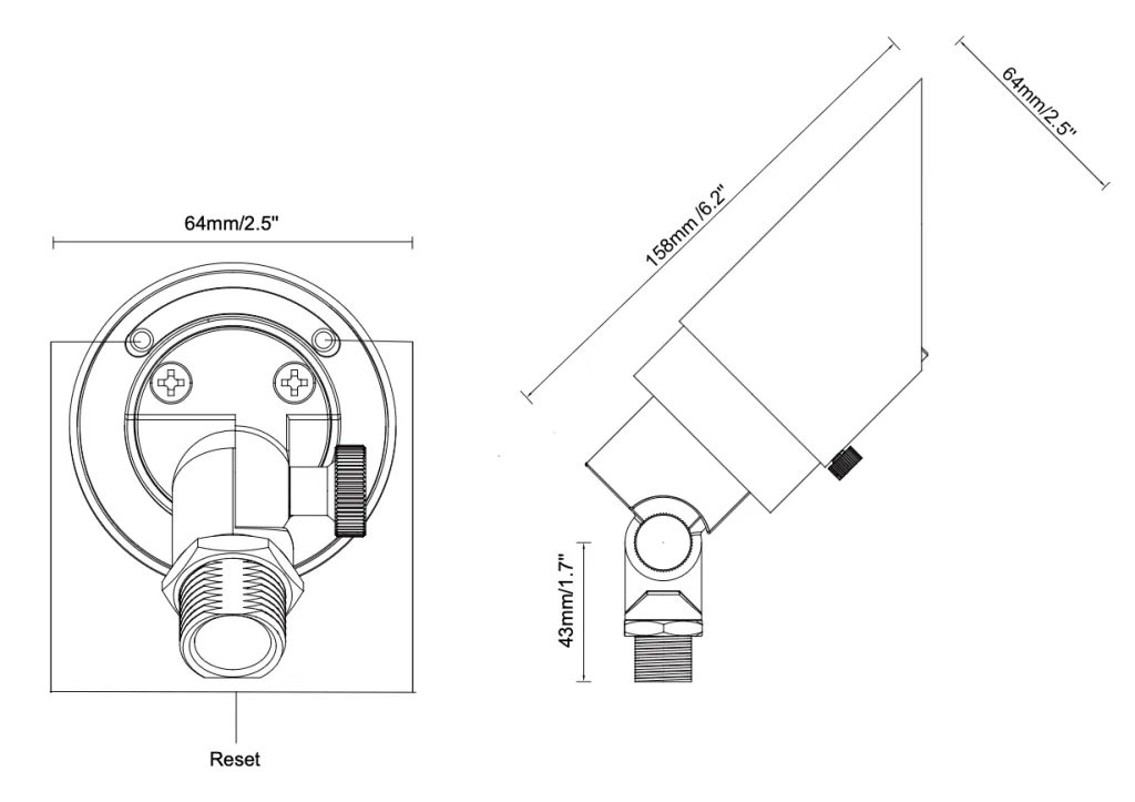 CLS E01B Edge Series Solid Cast Brass Smart RGB+CCT Integrated LED Up Light (20W) dimension drawing