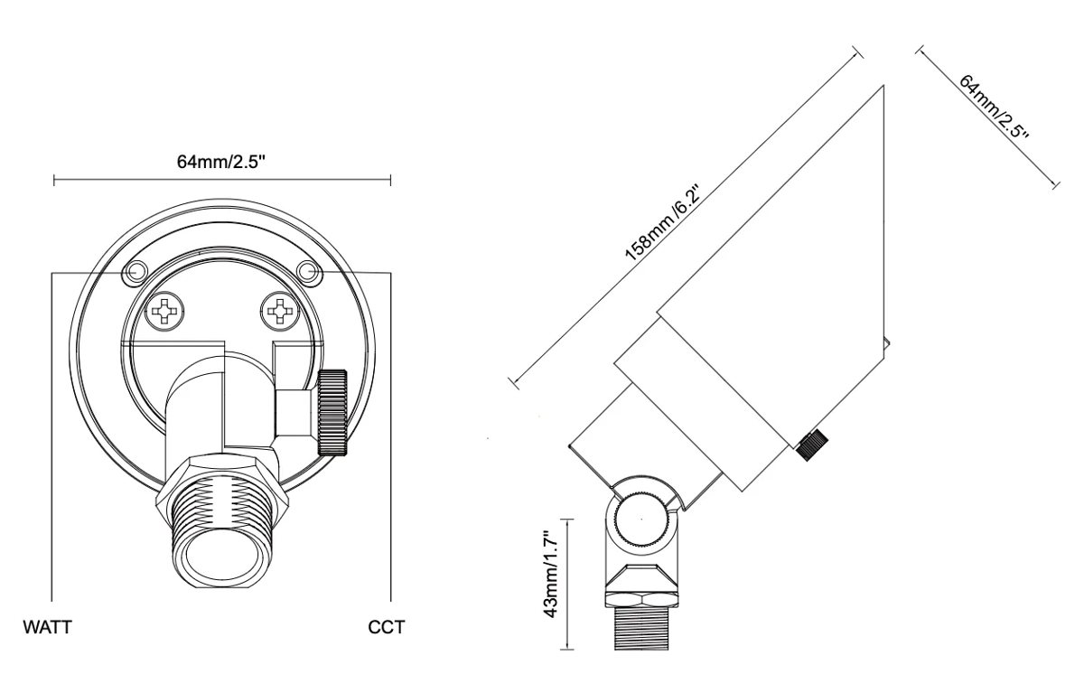 CLS E01M Edge Series Solid Cast Brass Integrated LED Up Light (5-10-15-20W) dimension drawing
