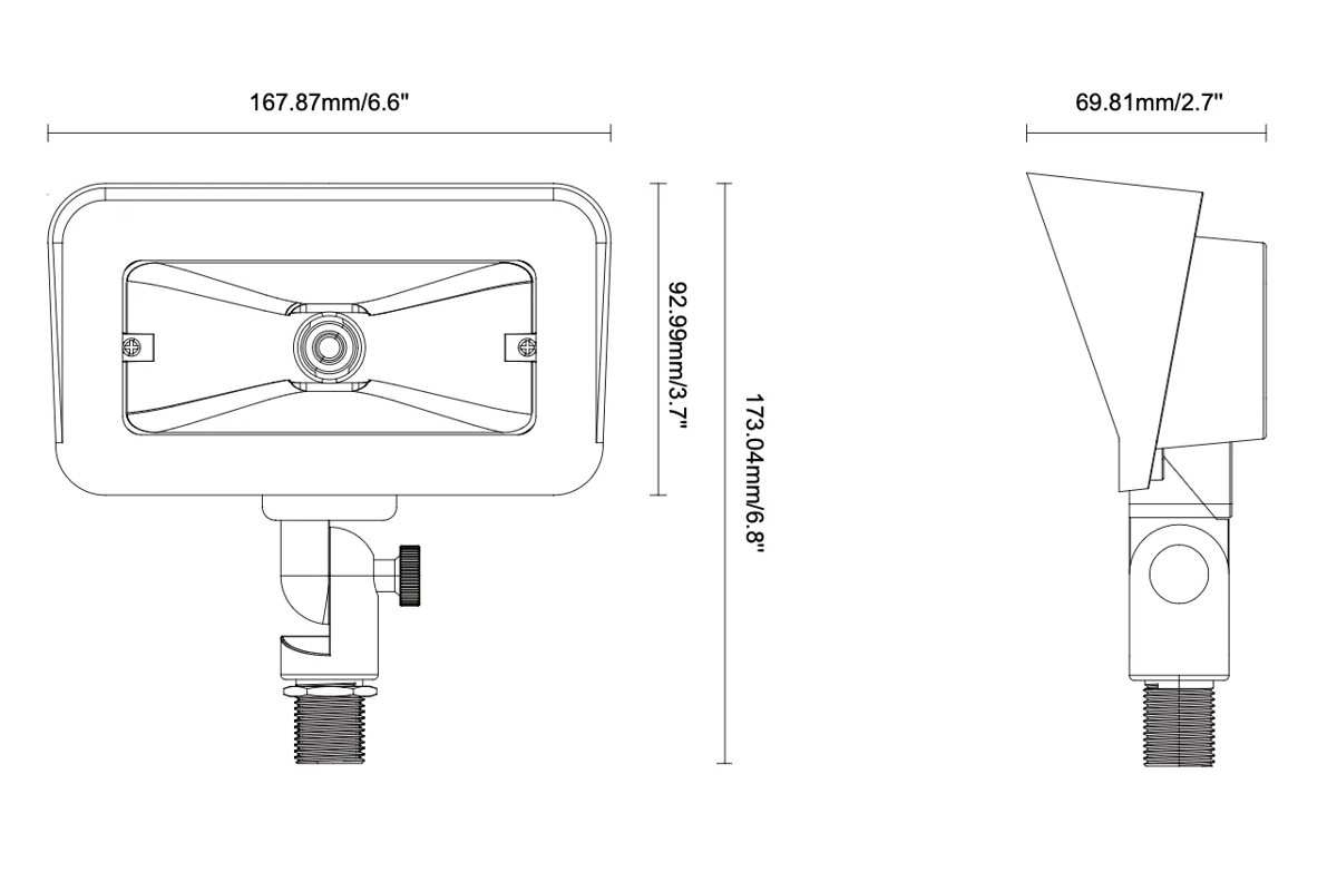 CLS E02B Edge Series Solid Cast Brass Smart RGB+CCT Integrated LED Flood Light (25W) dimension drawing