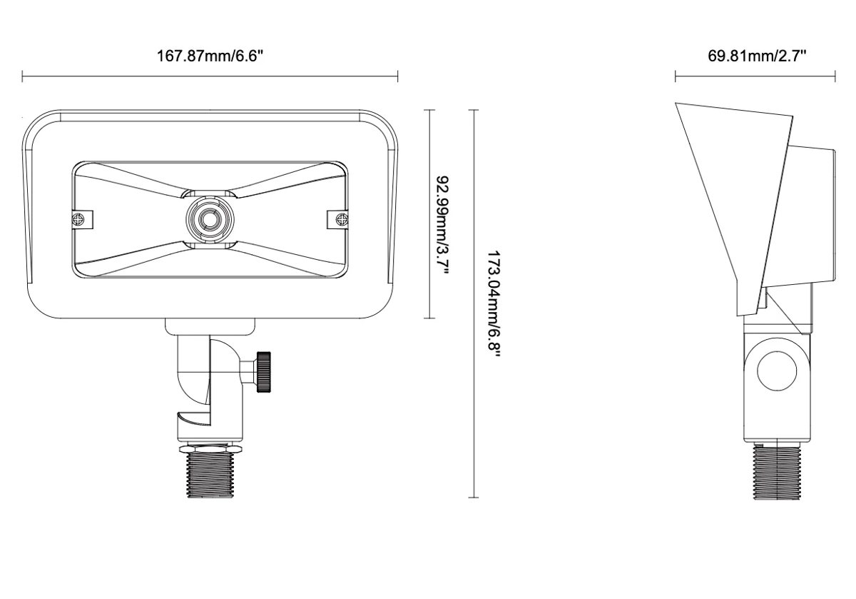 CLS E02M Edge Series Solid Cast Brass Field-Selectable LED Flood Light dimension drawing