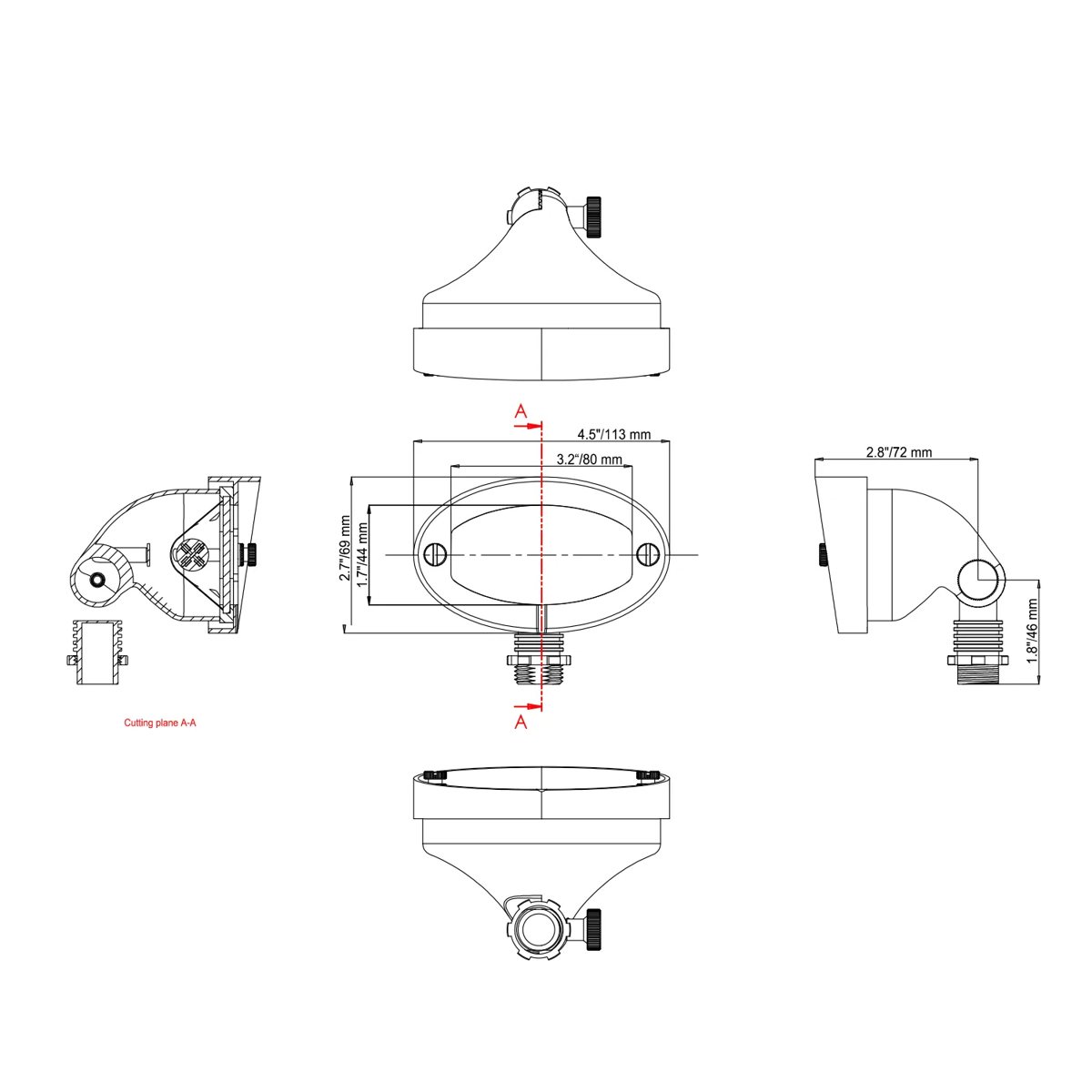 CLS FL30B Brass Mini Flood Light - Classic Series (G4) dimension drawing