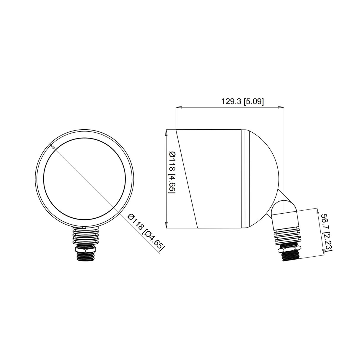 CLS FL33B Brass PAR36 Adjustable Flood Light with Lens - Classic Series (PAR36) dimension drawing