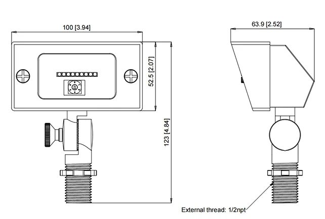CLS IFL01 Solid Cast Brass Power Selectable LED Flood Light (1-5W) dimension drawing