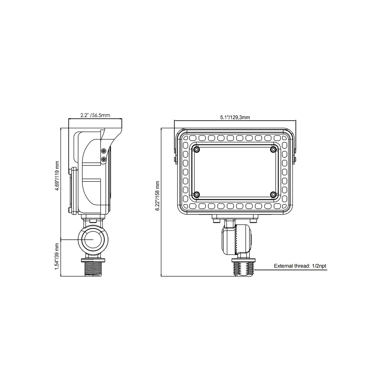CLS IFL02 Solid Cast Aluminum LED Flood Light (7/12/20W) dimension drawing