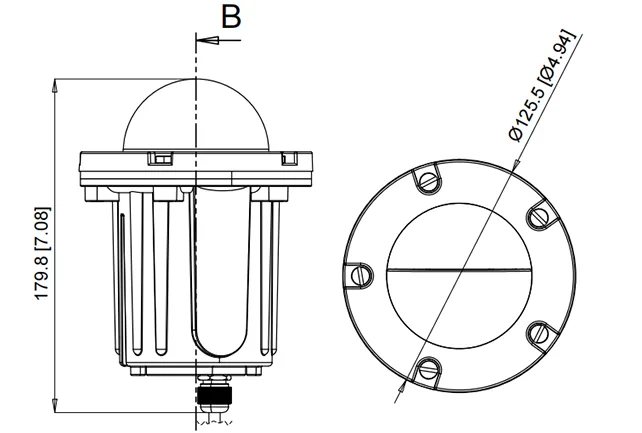 CLS IGL18B Titan Half-Moon Brass In-Ground Well Light (MR16) dimension drawing