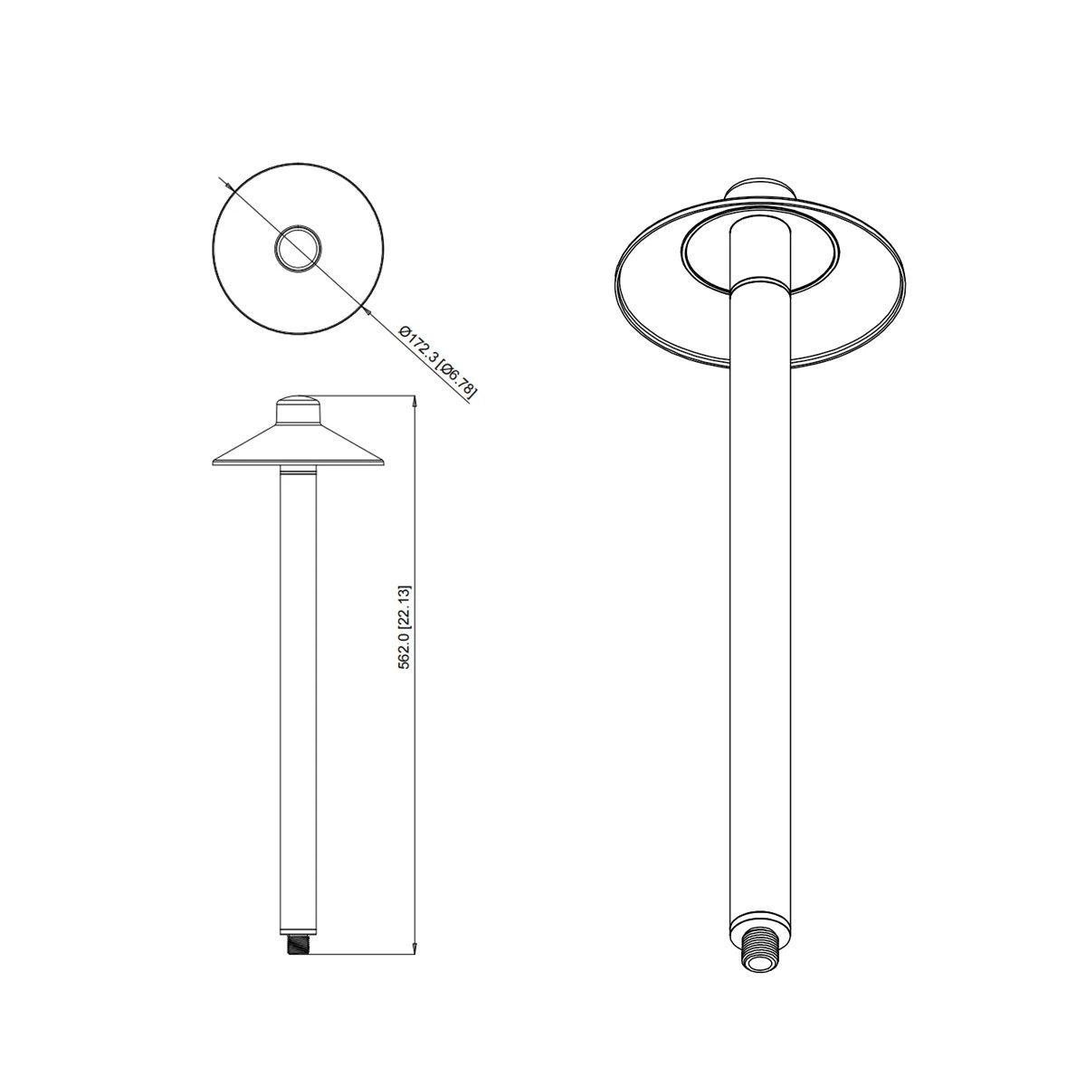CLS IPL01 Solid Cast Brass Integrated LED Path Light (5W) dimension drawing
