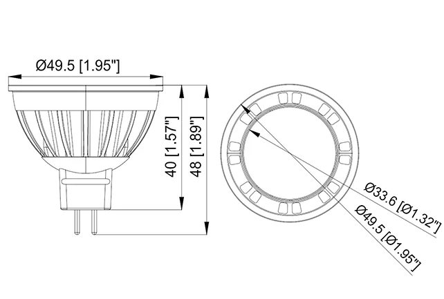 CLS LL16 Waterproof MR16 Bulb 1-7W dimension drawing