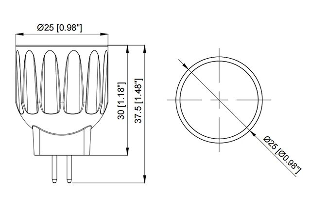 CLS LL8 Waterproof Die-Cast Aluminum MR8 Bulb 2.5W dimension drawing