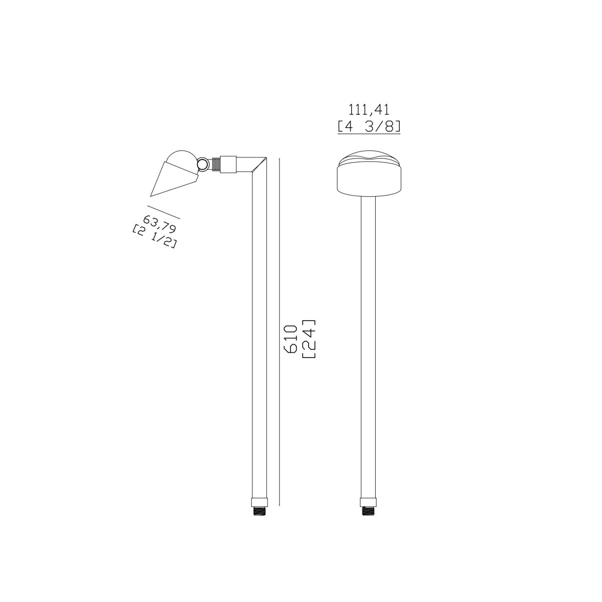 CLS PL25B Brass 90° Arm Adjustable Path Light - Classic Series (G4) dimension drawing