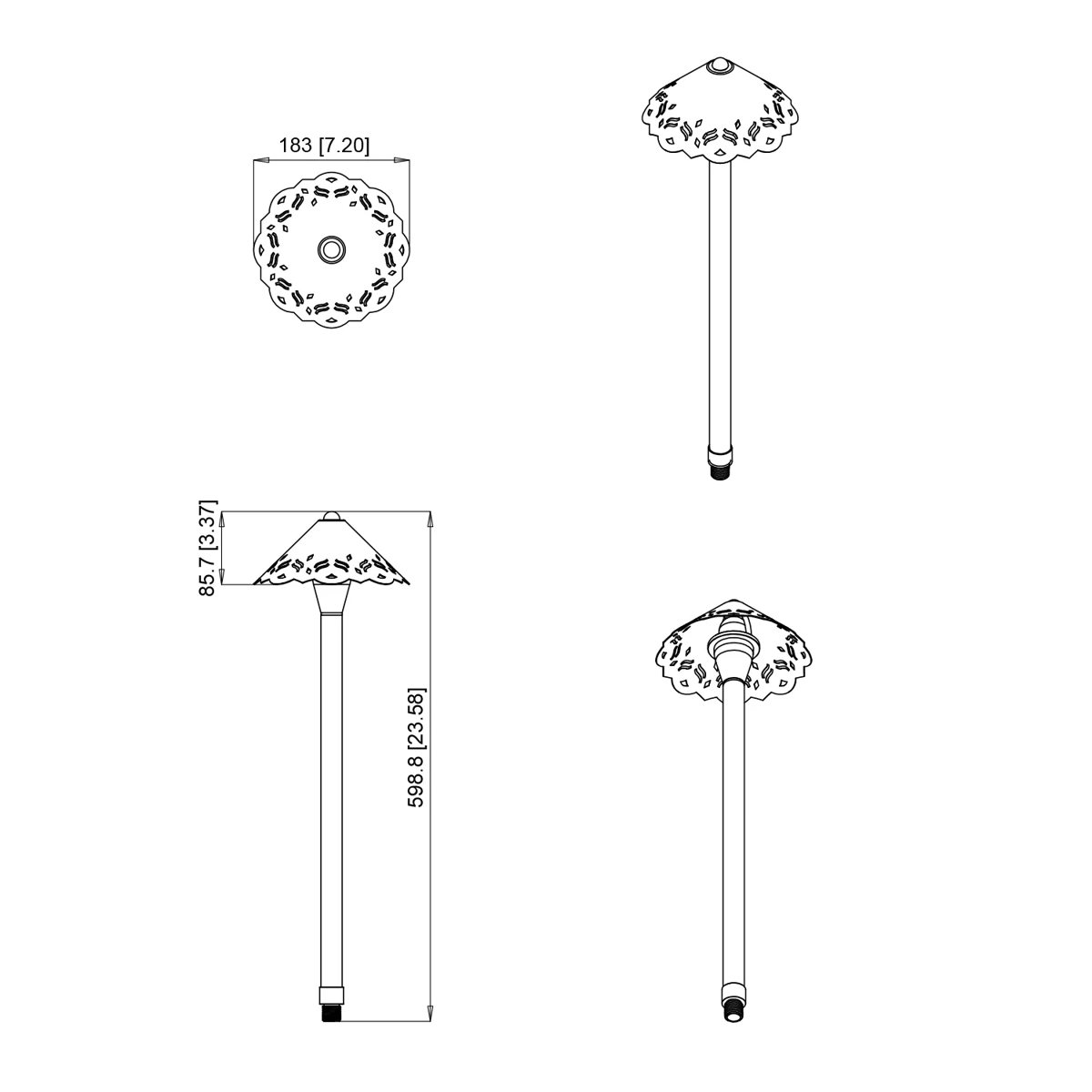 CLS PL27B Brass Patterned Umbrella Path Light - Classic Series (G4) dimension drawing