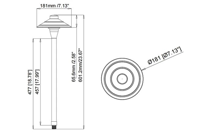 CLS PL44A Aluminum Ring-Accent Umbrella Path Light - Classic Series (G4) dimension drawing
