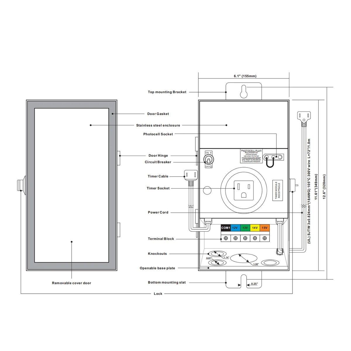 CLS TF150 Pro-Series Multi-Tap Toroidal Core Landscape Transformer (150W) dimension drawing