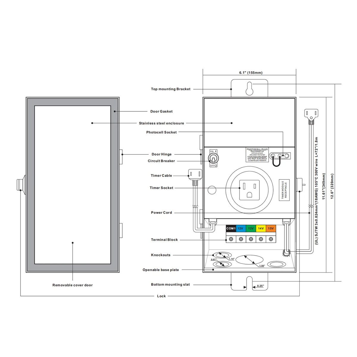 CLS TF300SC Pro-Series Multi-Tap Toroidal Core Landscape Transformer (300W) dimension drawing